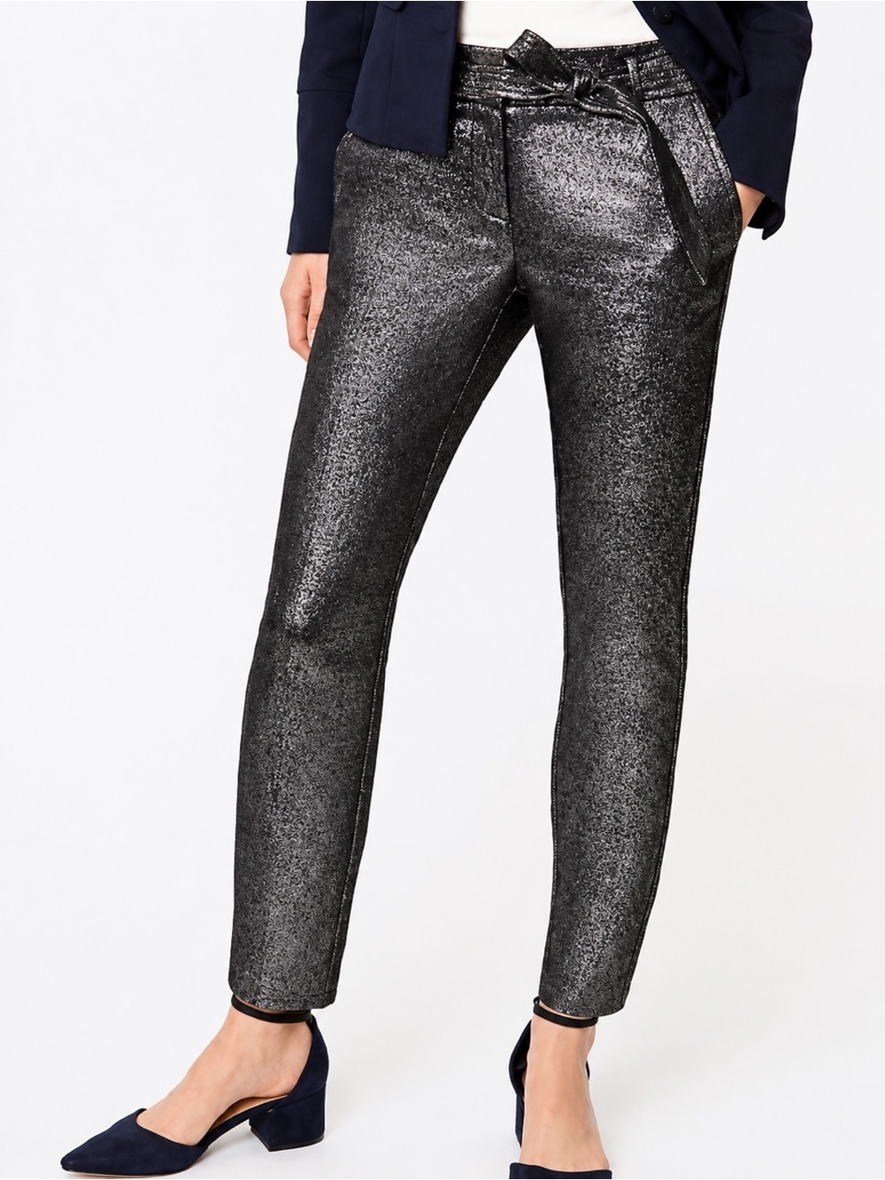 Loft NWT black glitter tie waist pants, size 8